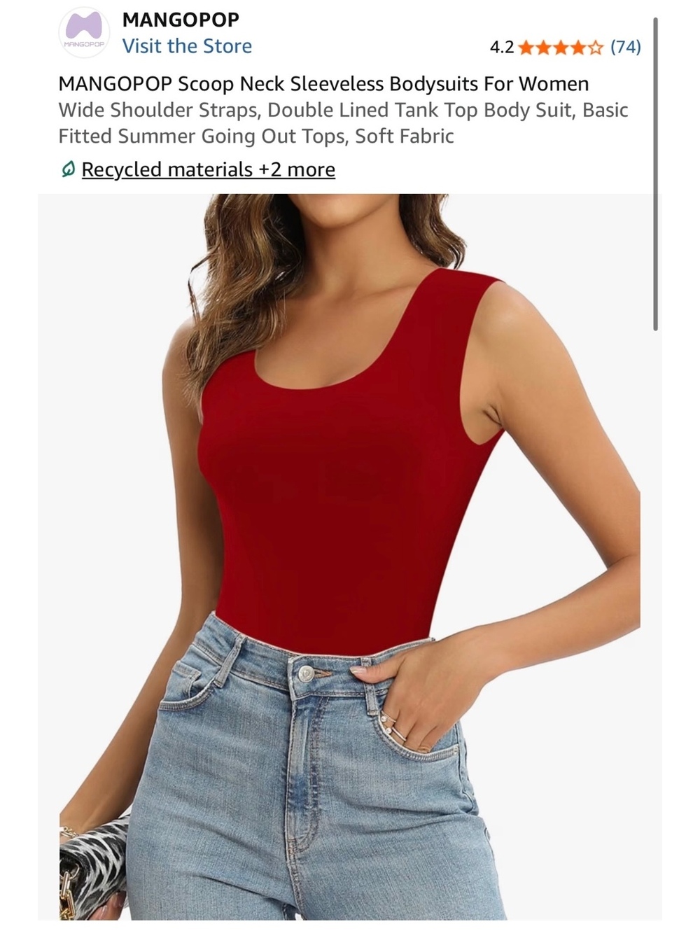 MANGOPOP Scoop Neck Sleeveless Bodysuit for Women, Wine Red, XL